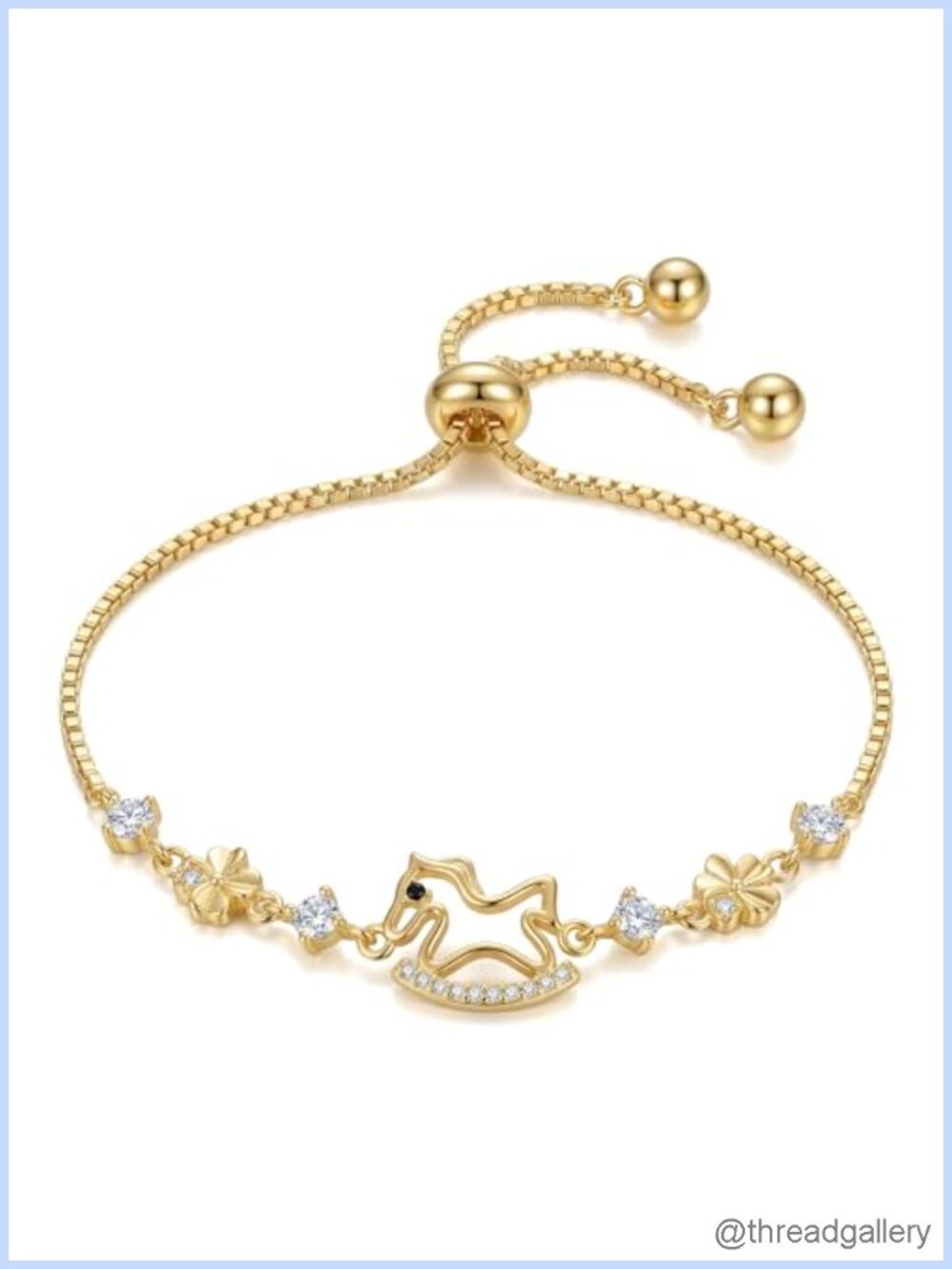 18K Gold Plated Adjustable Slider Bracelet with Cubic Zirconia Charms